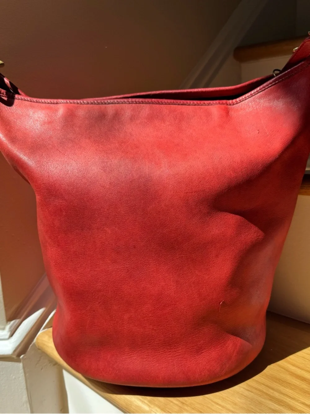 Vintage Coach Duffle Sac 9085 Red Leather Feed Sack XL Bucket Bag USA - Picture 10 of 15
